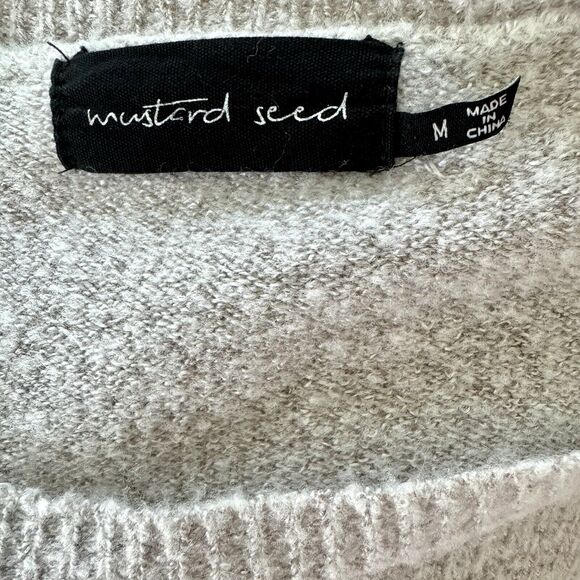 Mustard Seed Gray Thin Knit Sweater Size Medium Oversized Pullover Top Tie Arms - Picture 11 of 12